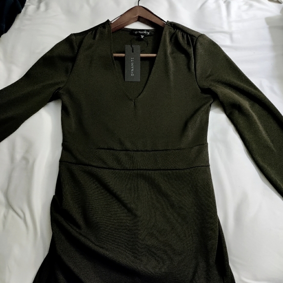 Dynamite Bodycon Crossover dress, sz XS, chocolate brown, NWT - Picture 3 of 4